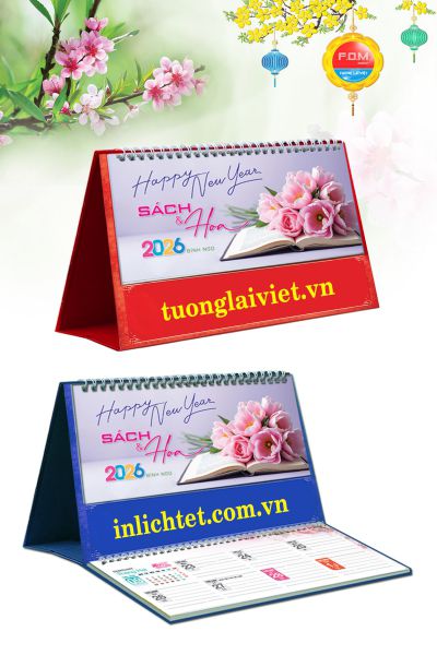 In Lịch Để Bàn Sách Và Hoa
