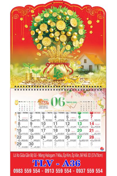 Lịch Lò Xo Giữa 13 Tờ Lộc Kim Tiền