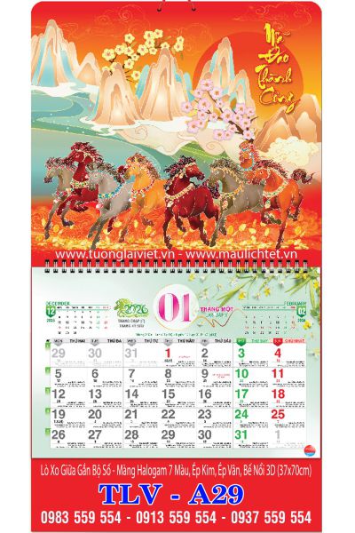 Lịch Lò Xo Giữa 13 Tờ Xuân Như Ý