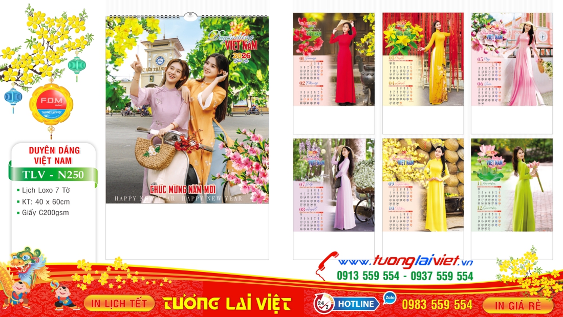 Mẫu Lịch 7 Tờ Duyên Dáng Việt Nam