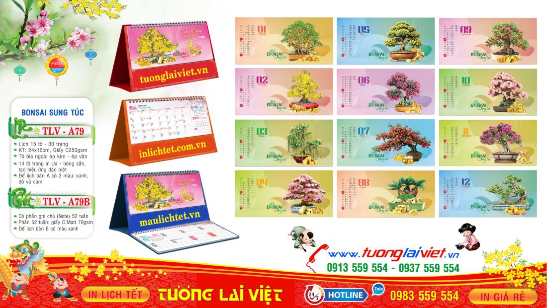 Mẫu Lịch Để Bàn Bon Sai