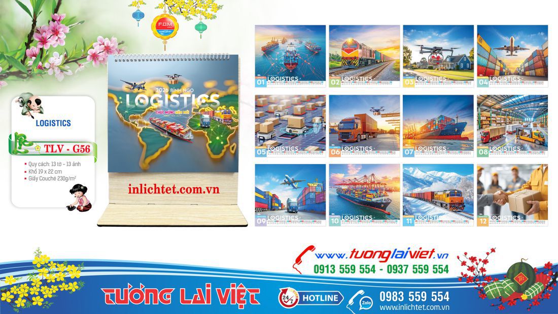 Mẫu Lịch gỗ để bàn Logistics